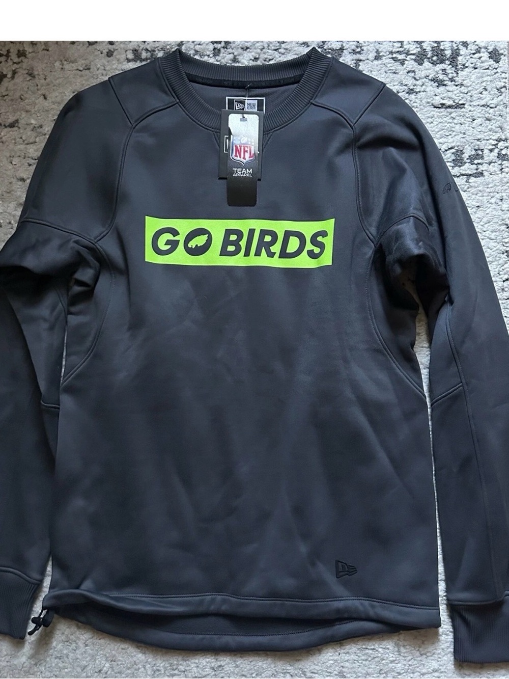 New Era Black Pullover with Neon Green "GO BIRDS" Chest Graphic